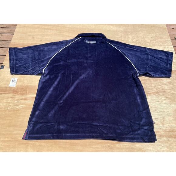 VINTAGE PHAT FARM Velour Polo Shirt Short Sleeve Collared Men Navy Blue SIZE 2XL - Picture 7 of 11